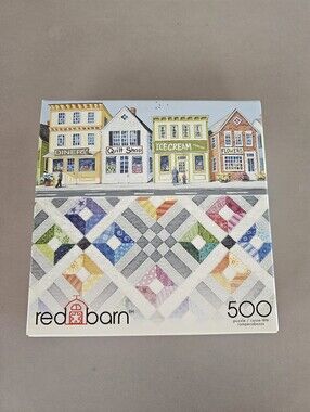 "Main Street Quiltscapes" 500 Piece Jigsaw Puzzle Rebecca Barker Ceaco Red Barn